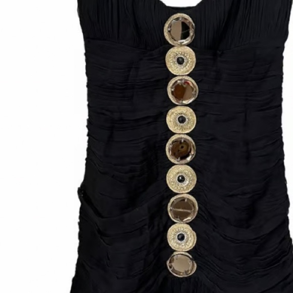 Vintage - Temperley London Black Silk Mid Length Dress 16 - Picture 5 of 7